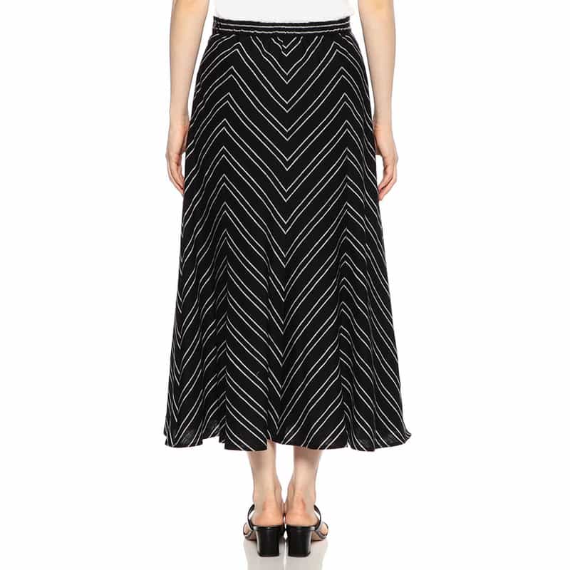 BARNEYS NEW YORK ウォッシャブルストライプ柄プリントロングスカート BLACK