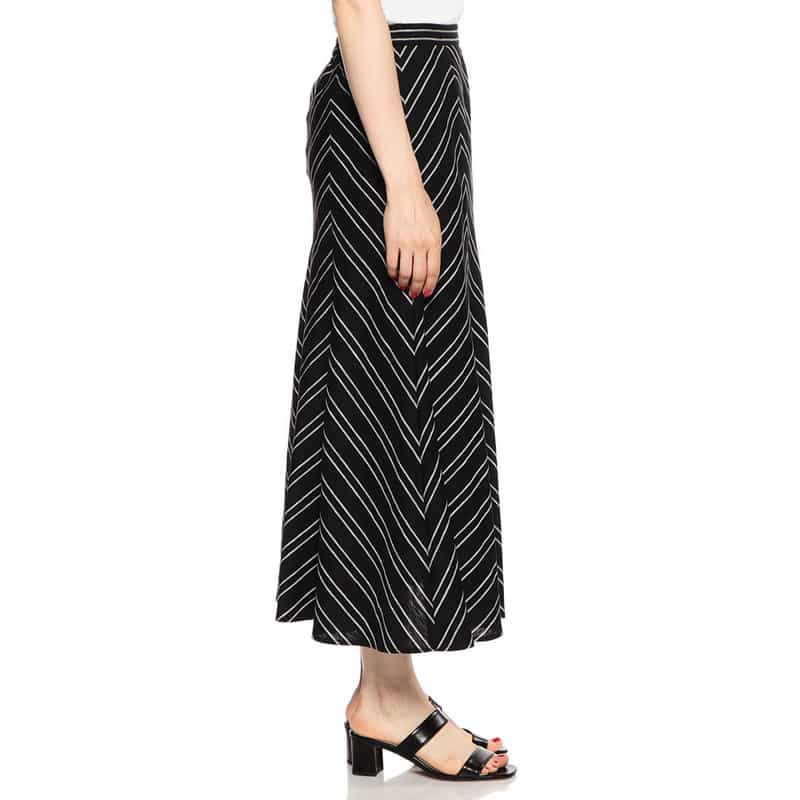BARNEYS NEW YORK ウォッシャブルストライプ柄プリントロングスカート BLACK