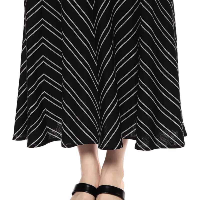 BARNEYS NEW YORK ウォッシャブルストライプ柄プリントロングスカート BLACK