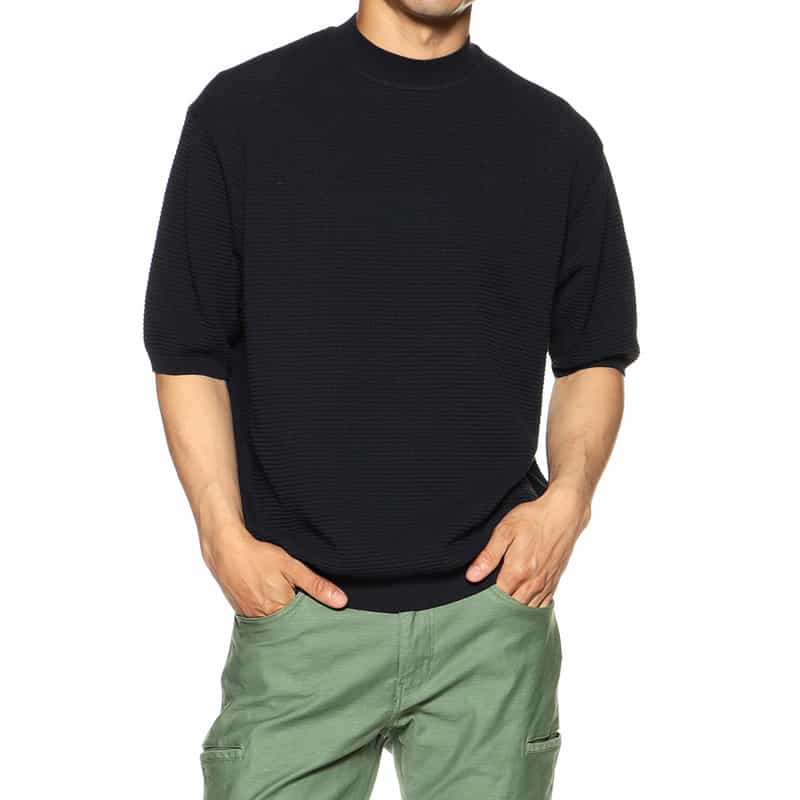 BARNEYS NEW YORK ワッフルニットTシャツ NAVY
