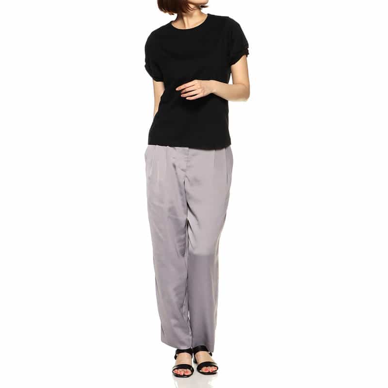 BARNEYS NEW YORK ウォッシャブルサテンワイドクロップドパンツ LIGHT BLUE