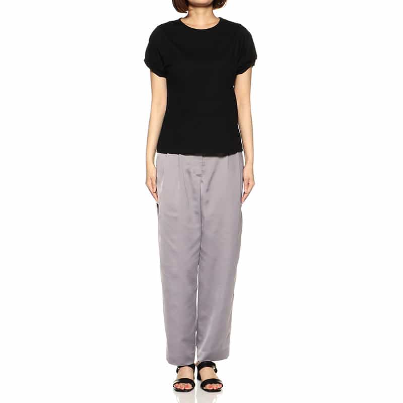 BARNEYS NEW YORK ウォッシャブルサテンワイドクロップドパンツ LIGHT BLUE