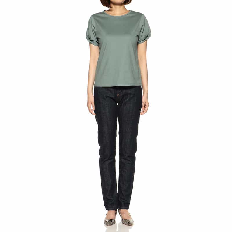 BARNEYS NEW YORK ウォッシャブルコットンノットスリーブカットソー GREEN