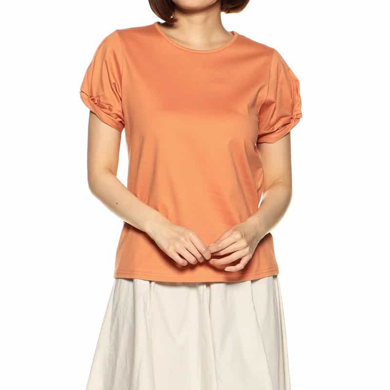 BARNEYS NEW YORK ウォッシャブルコットンノットスリーブカットソー ORANGE