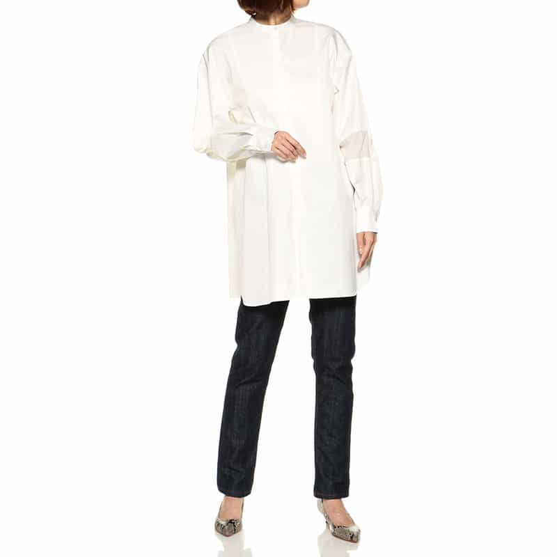 BARNEYS NEW YORK ウォッシャブル切替スリーブシャツ WHITE