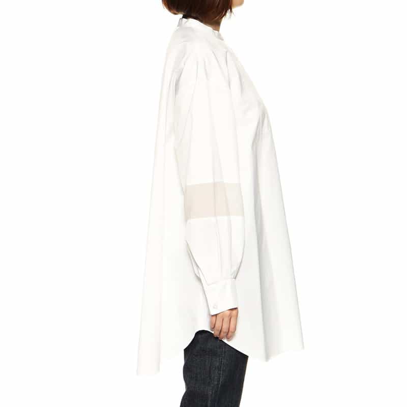 BARNEYS NEW YORK ウォッシャブル切替スリーブシャツ WHITE