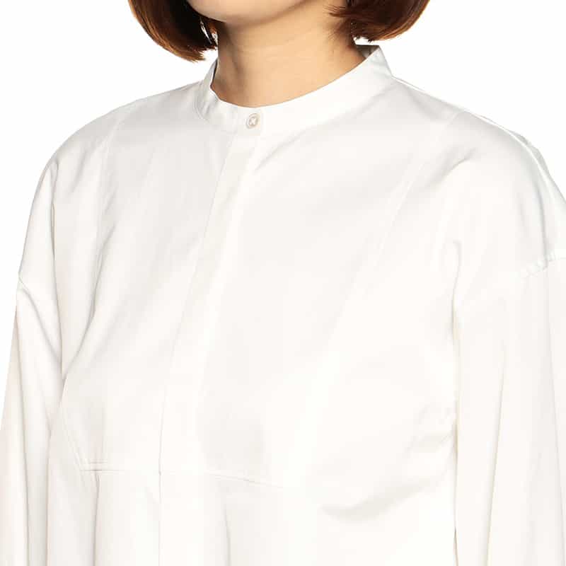 BARNEYS NEW YORK ウォッシャブル切替スリーブシャツ WHITE