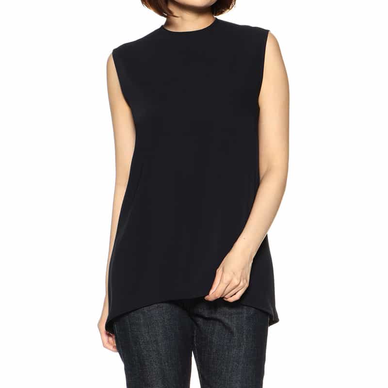 BARNEYS NEW YORK セットアップ ウォッシャブル バックジップAラインプルオーバーブラウス NAVY