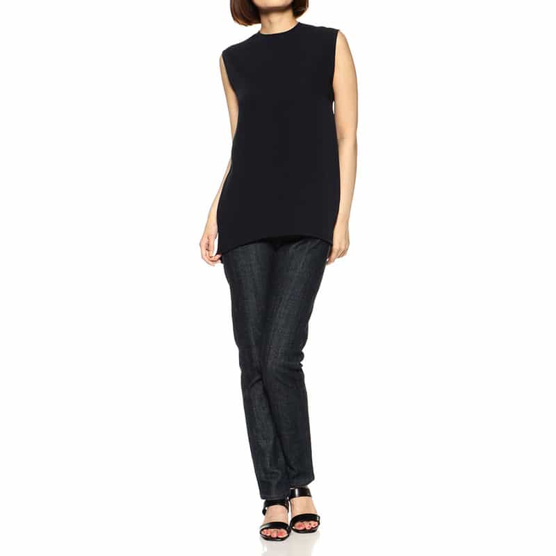 BARNEYS NEW YORK セットアップ ウォッシャブル バックジップAラインプルオーバーブラウス NAVY