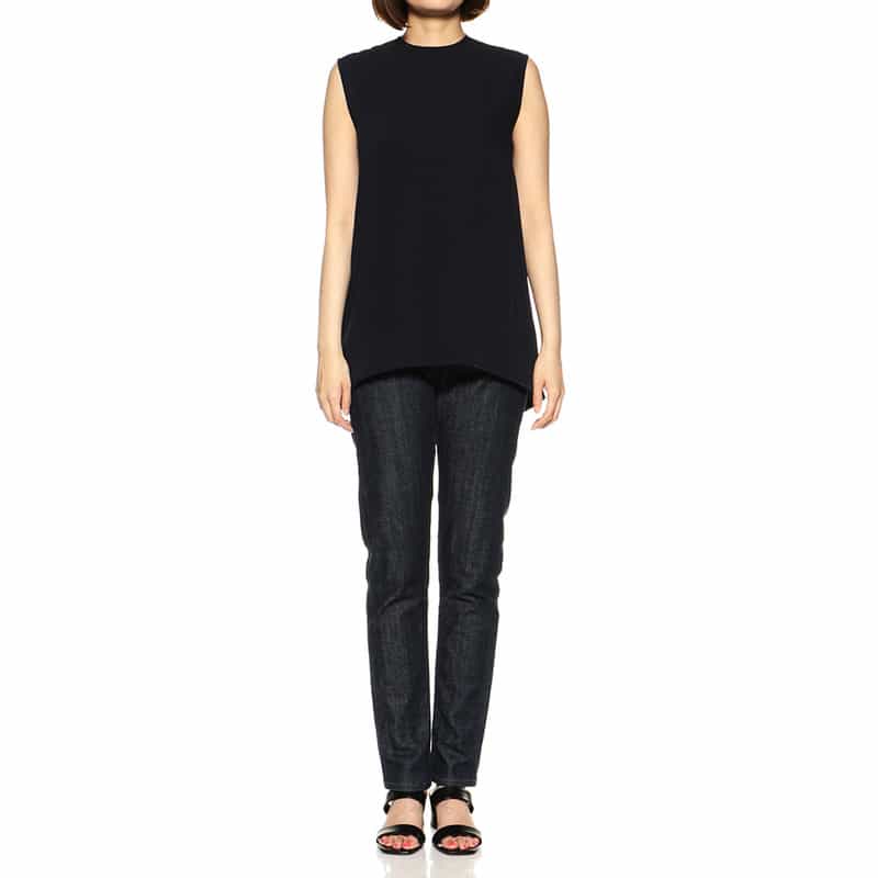 BARNEYS NEW YORK セットアップ ウォッシャブル バックジップAラインプルオーバーブラウス NAVY