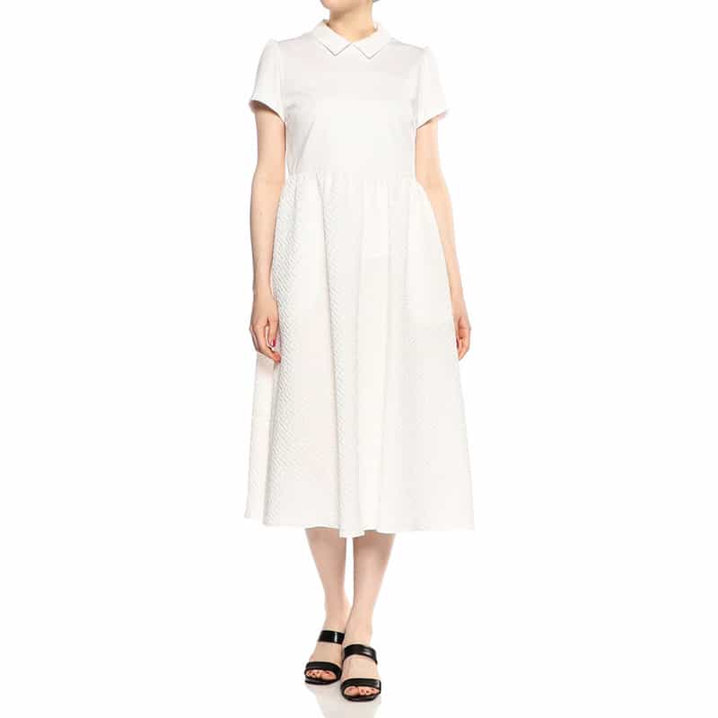 BARNEYS NEW YORK 異素材コンビネーションミディドレス WHITE