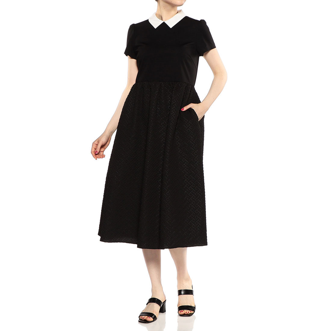 異素材コンビネーションミディドレス