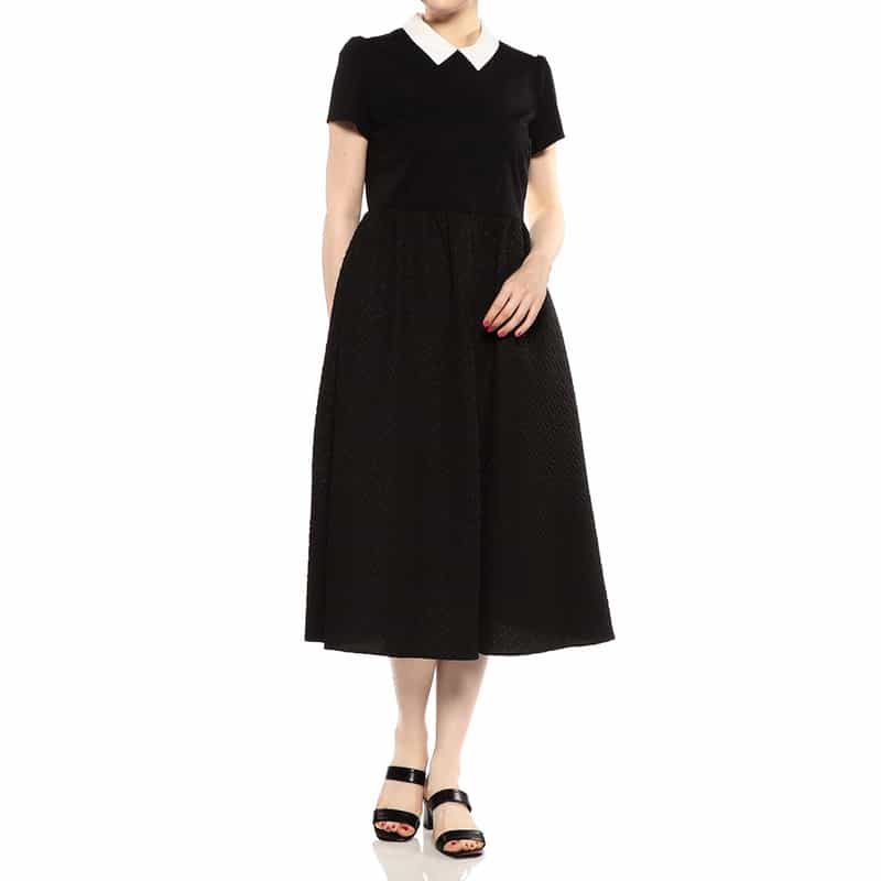 BARNEYS NEW YORK 異素材コンビネーションミディドレス BLACK