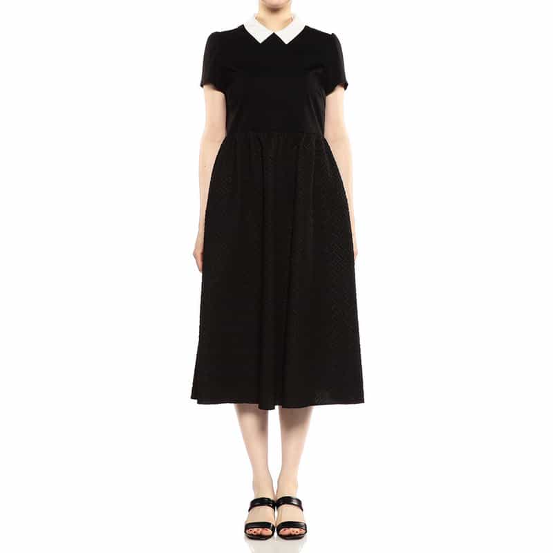 BARNEYS NEW YORK 異素材コンビネーションミディドレス BLACK