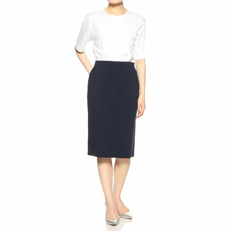 BARNEYS NEW YORK ウォッシャブルスクーバタイトスカート NAVY