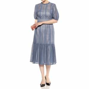 ウォッシャブルレースストライプゲストドレス