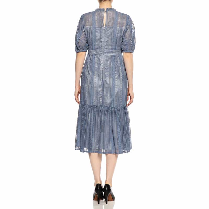 BARNEYS NEW YORK ウォッシャブルレースストライプゲストドレス BLUE