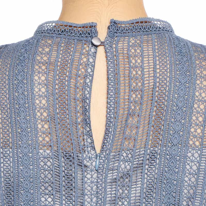 BARNEYS NEW YORK ウォッシャブルレースストライプゲストドレス BLUE