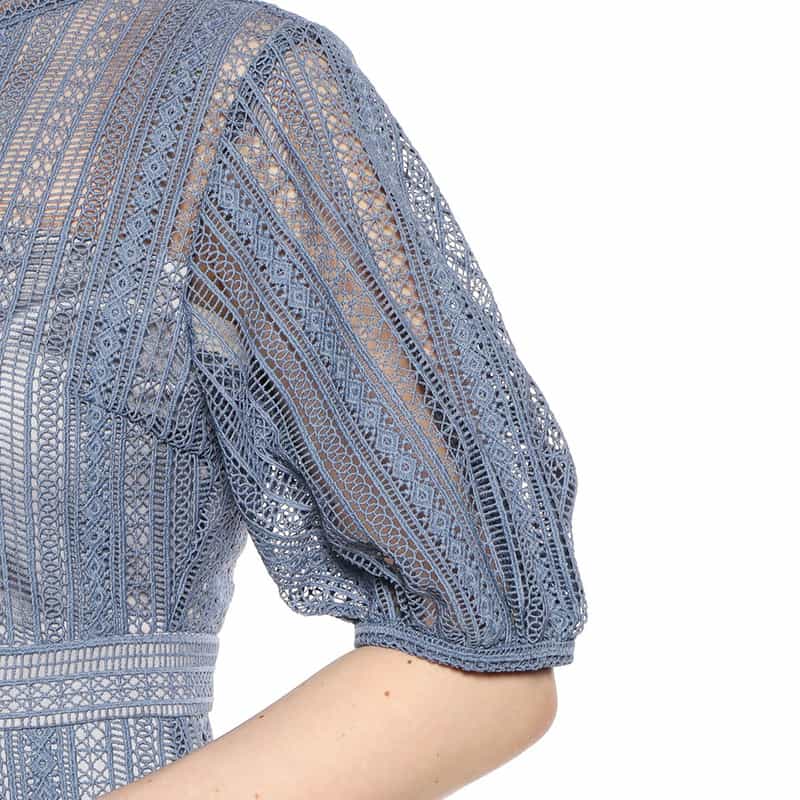 BARNEYS NEW YORK ウォッシャブルレースストライプゲストドレス BLUE