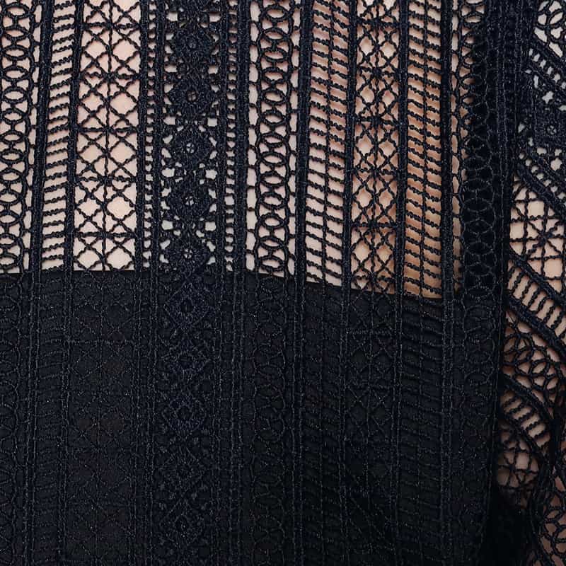 BARNEYS NEW YORK ウォッシャブルレースストライプゲストドレス NAVY