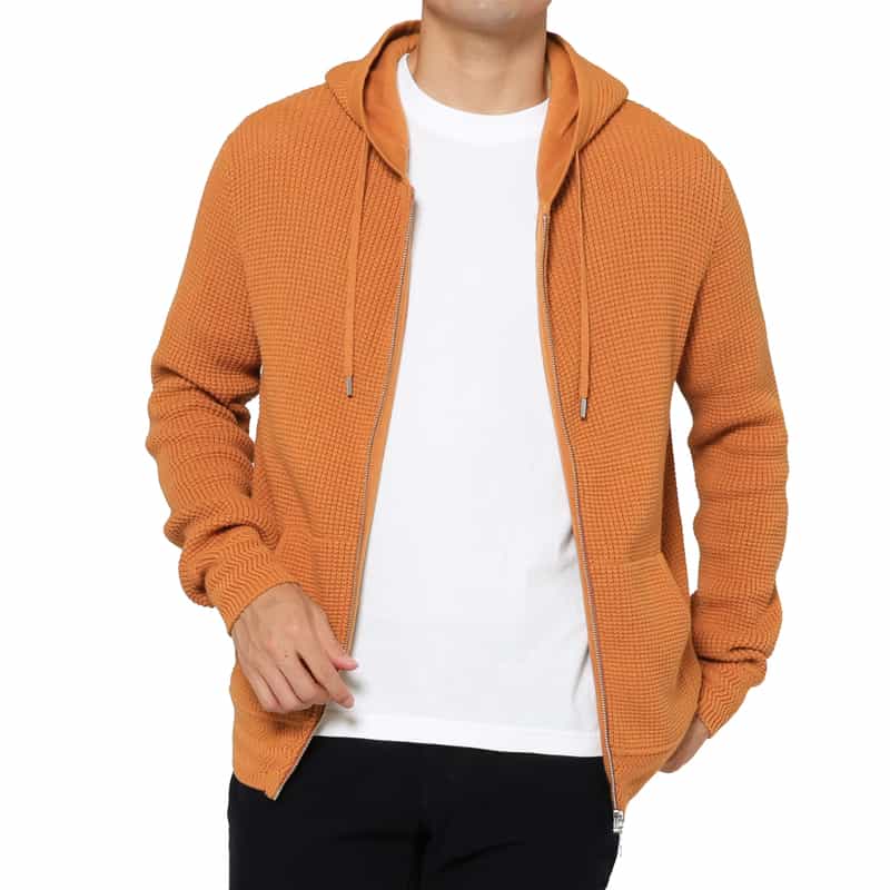 BARNEYS NEW YORK コットンカシミヤ素材ジップアップニットパーカー ORANGE