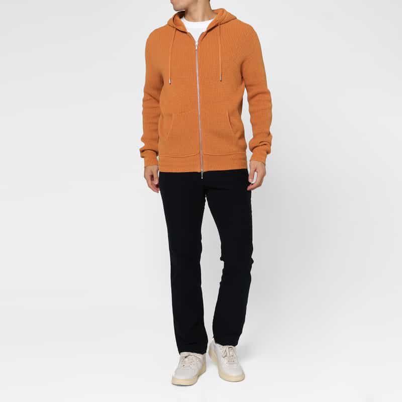 BARNEYS NEW YORK コットンカシミヤ素材ジップアップニットパーカー ORANGE