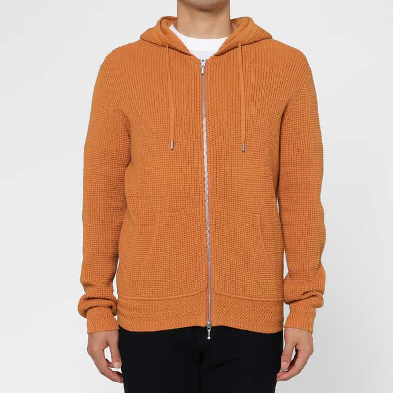 BARNEYS NEW YORK コットンカシミヤ素材ジップアップニットパーカー ORANGE