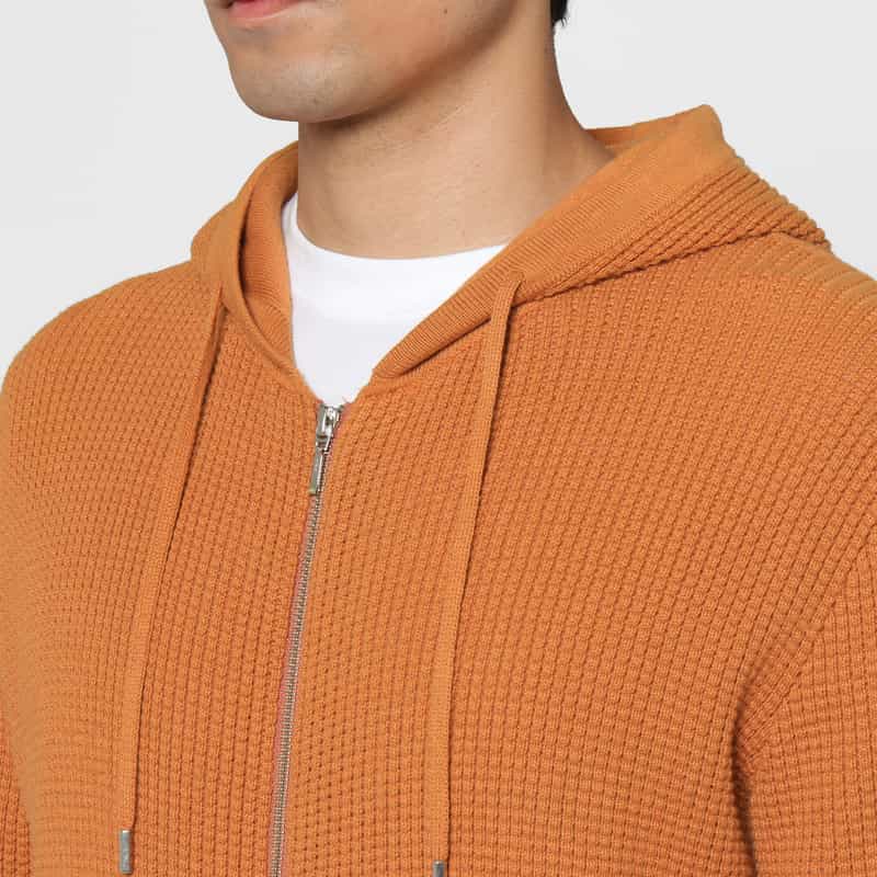 BARNEYS NEW YORK コットンカシミヤ素材ジップアップニットパーカー ORANGE