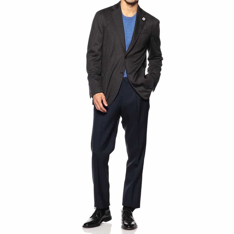 BARNEYS NEW YORK 1プリーツマイクロ千鳥柄ウールパンツ NAVY