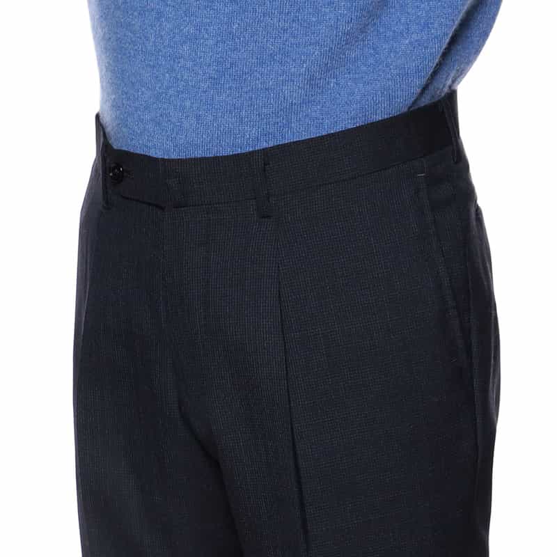 BARNEYS NEW YORK 1プリーツマイクロ千鳥柄ウールパンツ NAVY