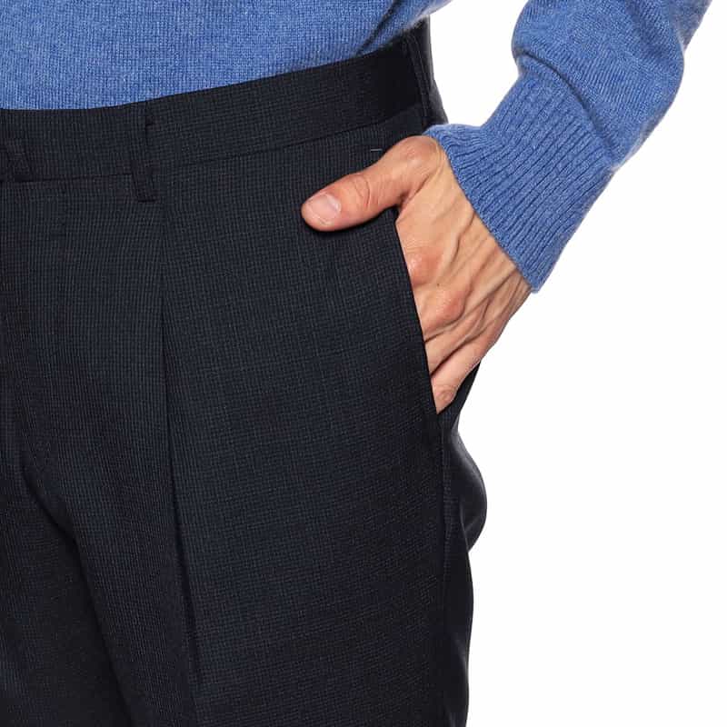 BARNEYS NEW YORK 1プリーツマイクロ千鳥柄ウールパンツ NAVY