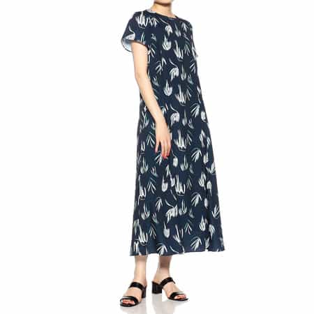 ウォッシャブルリーフプリントロングドレス