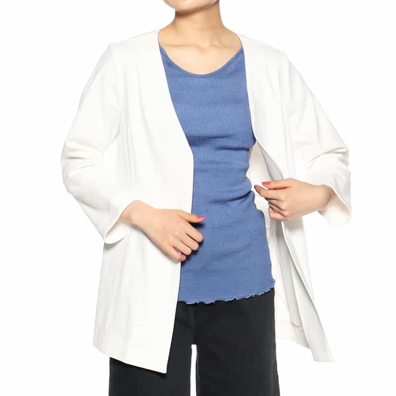 BARNEYS NEW YORK セットアップウォッシャブルノーカラージャケット WHITE