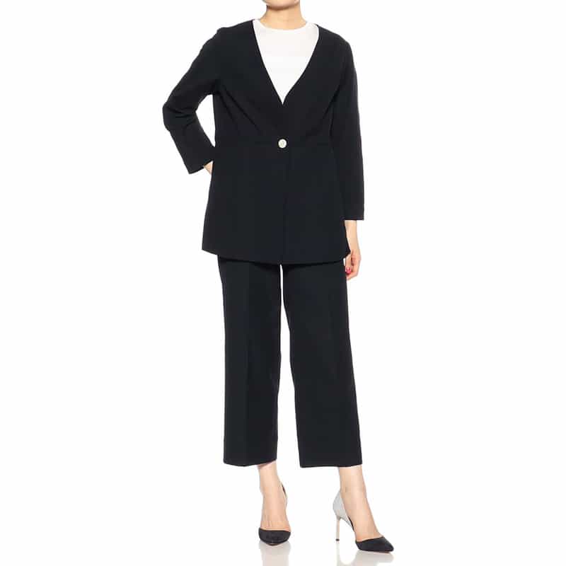 BARNEYS NEW YORK セットアップウォッシャブルノーカラージャケット NAVY