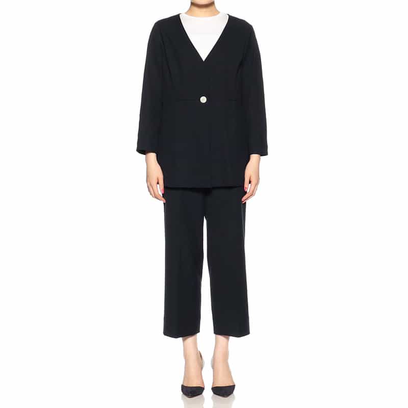 BARNEYS NEW YORK セットアップウォッシャブルノーカラージャケット NAVY