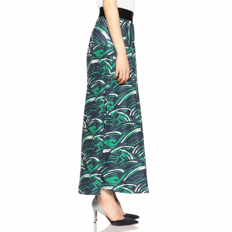 BARNEYS NEW YORK ウォッシャブルフレアプリントパンツ NAVY