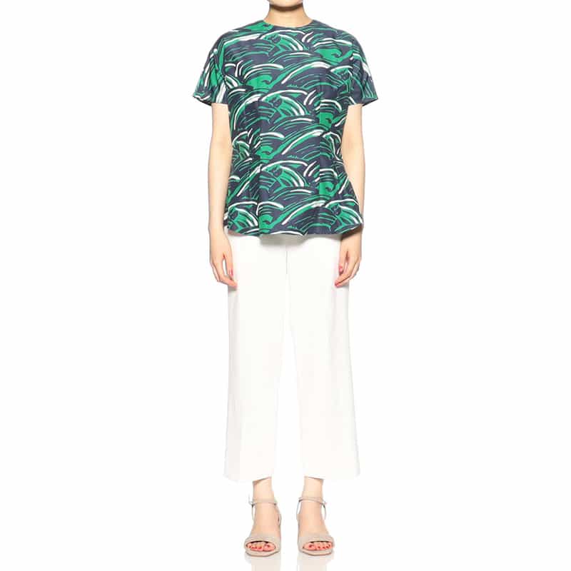 BARNEYS NEW YORK セットアップウォッシャブルプリントフロントタックプルオーバーブラウス NAVY