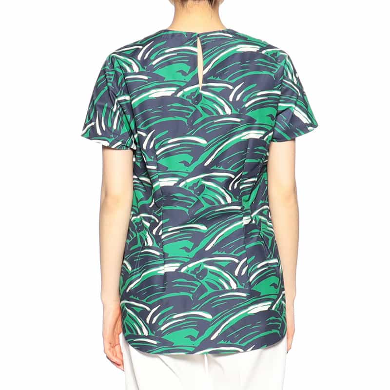 BARNEYS NEW YORK セットアップウォッシャブルプリントフロントタックプルオーバーブラウス NAVY