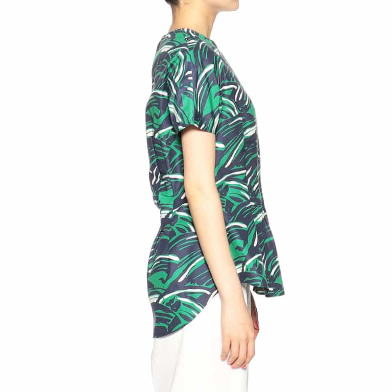 BARNEYS NEW YORK セットアップウォッシャブルプリントフロントタックプルオーバーブラウス NAVY