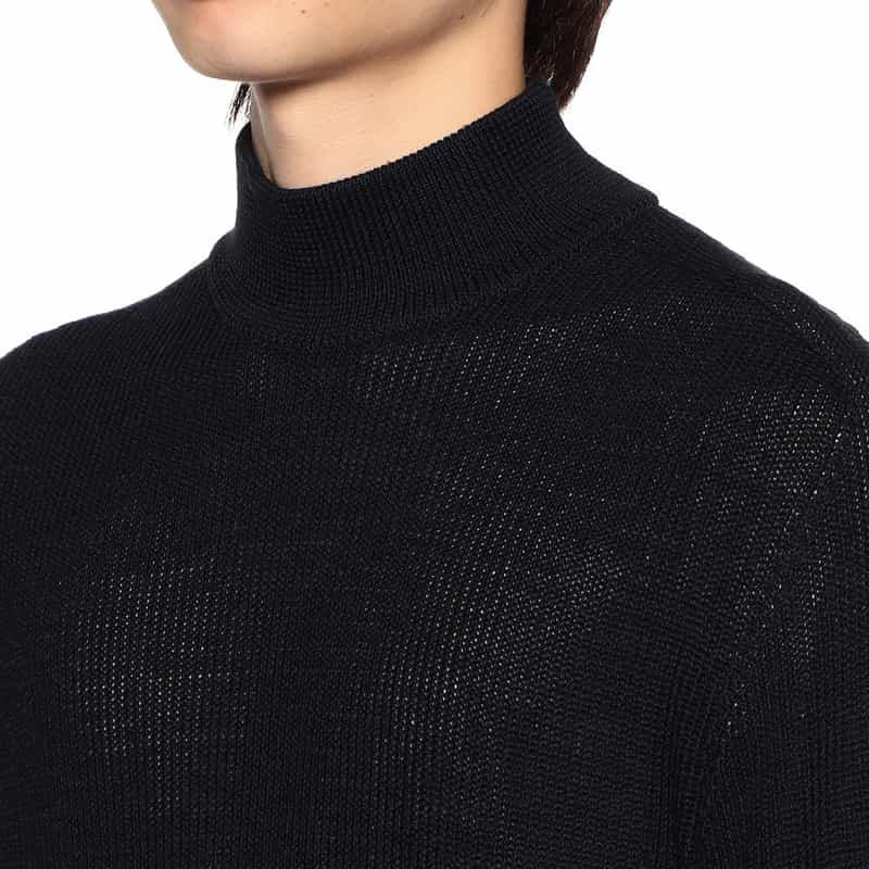 BARNEYS NEW YORK ウォッシャブルモックネックニットプルオーバー NAVY