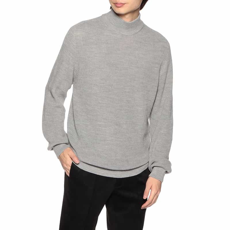 BARNEYS NEW YORK ウォッシャブルモックネックニットプルオーバー GRAY