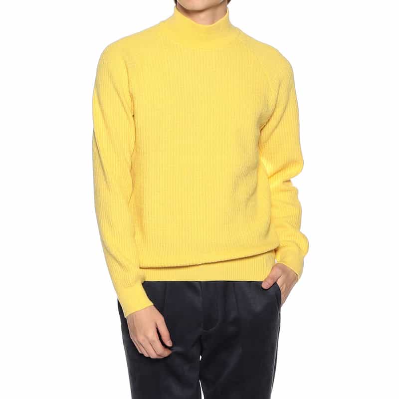 BARNEYS NEW YORK ワッフルモックネックニットプルオーバー YELLOW