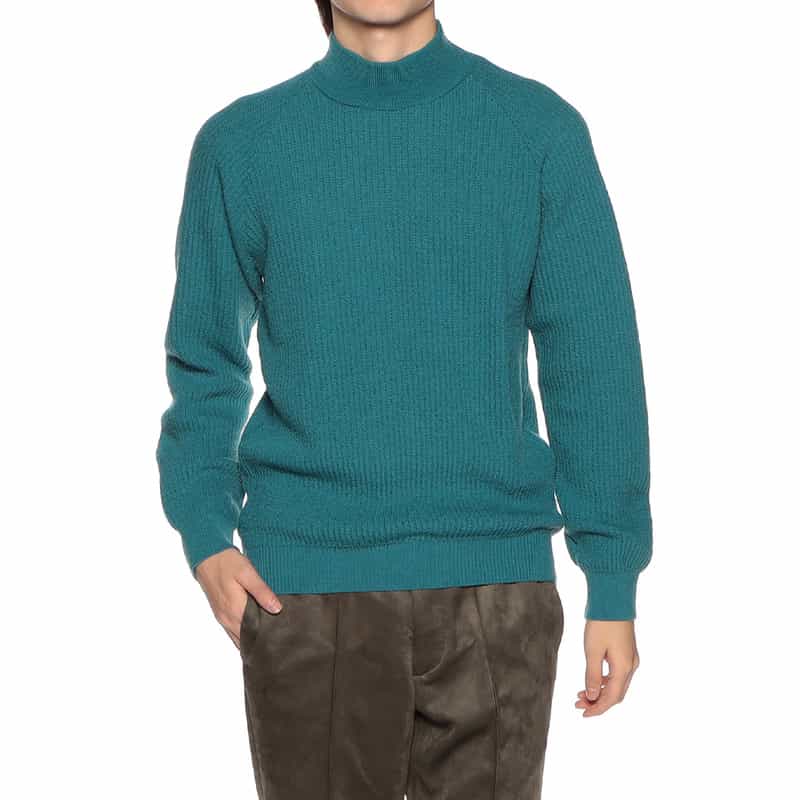 BARNEYS NEW YORK ワッフルモックネックニットプルオーバー GREEN