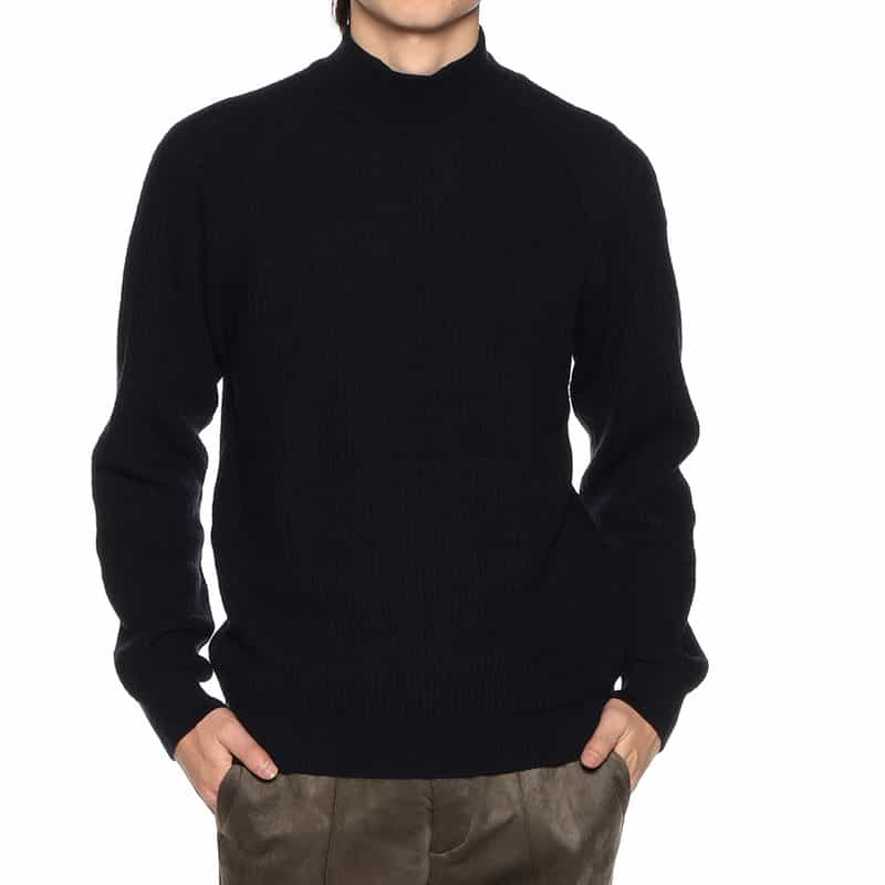 BARNEYS NEW YORK ワッフルモックネックニットプルオーバー NAVY