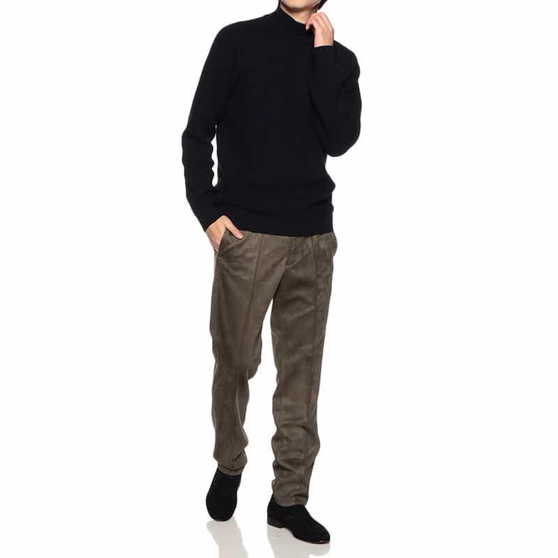 BARNEYS NEW YORK ワッフルモックネックニットプルオーバー NAVY