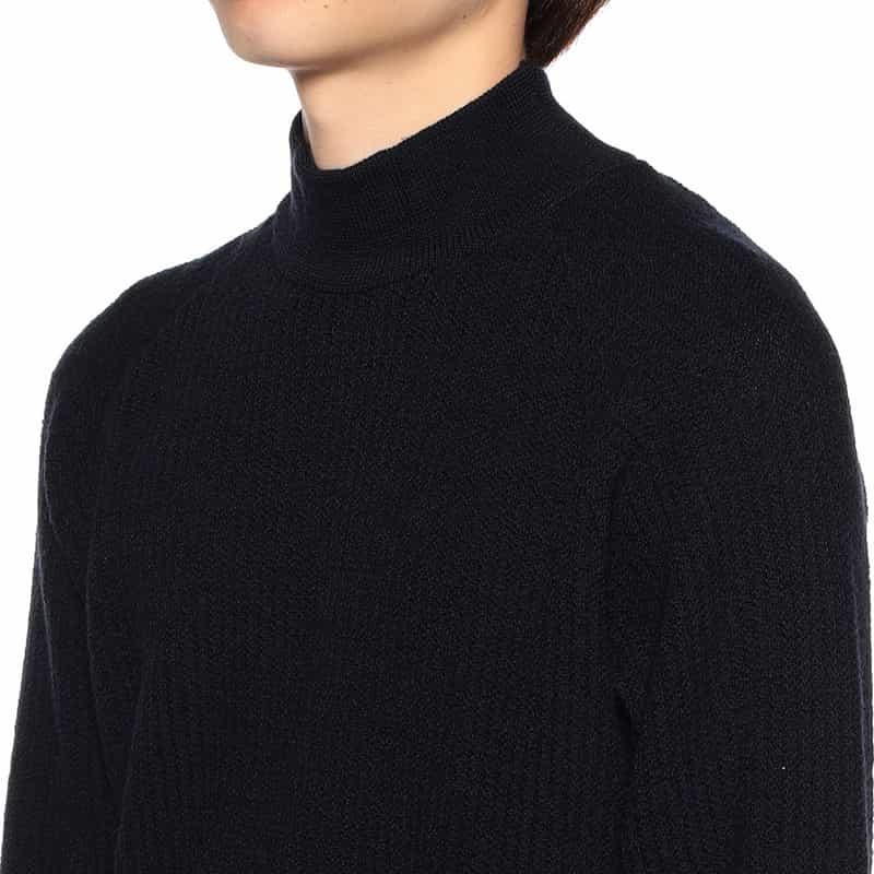 BARNEYS NEW YORK ワッフルモックネックニットプルオーバー NAVY