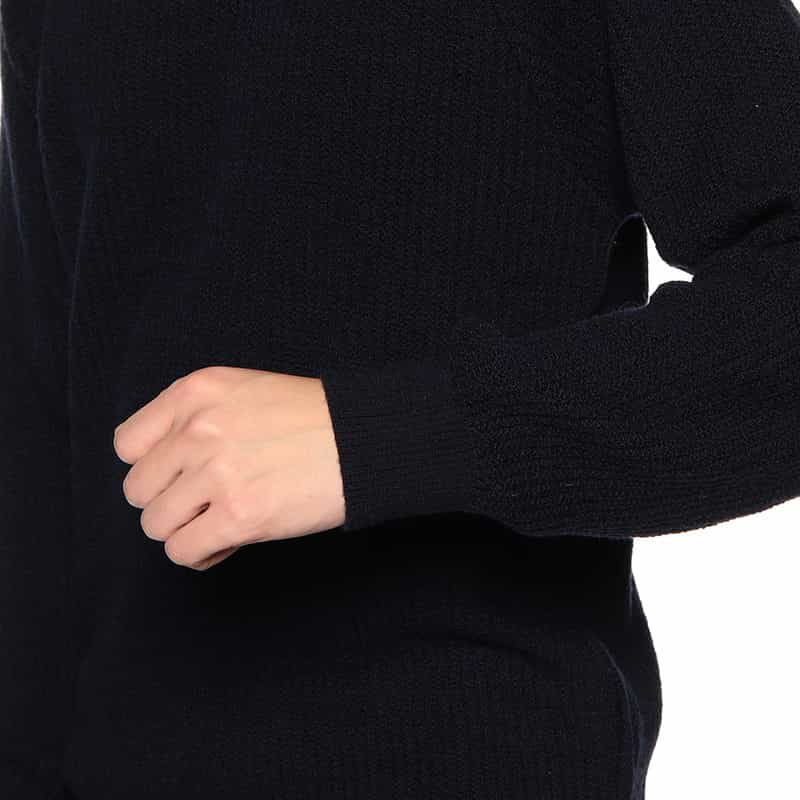 BARNEYS NEW YORK ワッフルモックネックニットプルオーバー NAVY