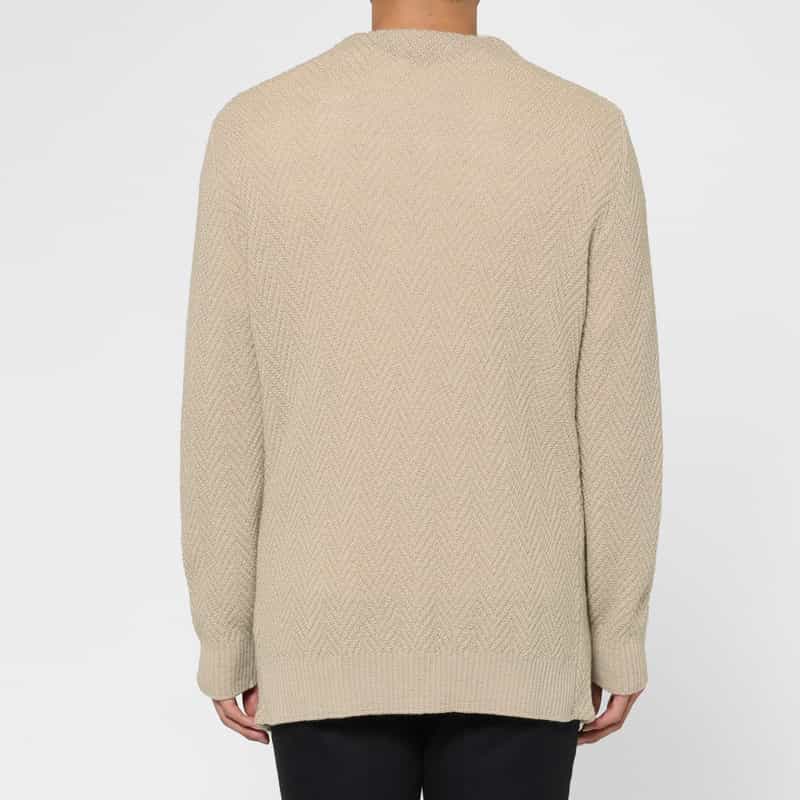 BARNEYS NEW YORK ヘリンボーン柄メリノウールノーカラーニットジャケット BEIGE