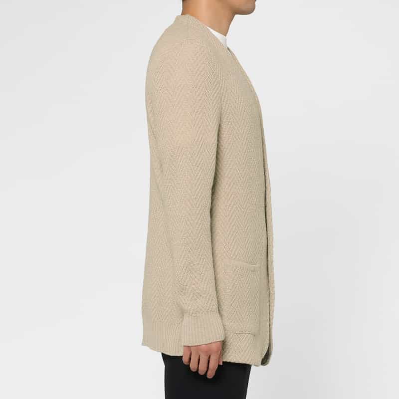 BARNEYS NEW YORK ヘリンボーン柄メリノウールノーカラーニットジャケット BEIGE