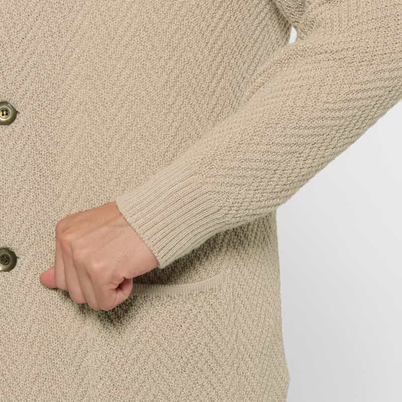 BARNEYS NEW YORK ヘリンボーン柄メリノウールノーカラーニットジャケット BEIGE
